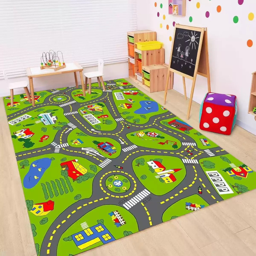 Baby Nursery Decor Girl - 子供用道路交通カーペット漫画車おもちゃエリアラグ 男の子女の子向け都市生活教育用ラグ ベビー部屋寝室保育園プレイマット