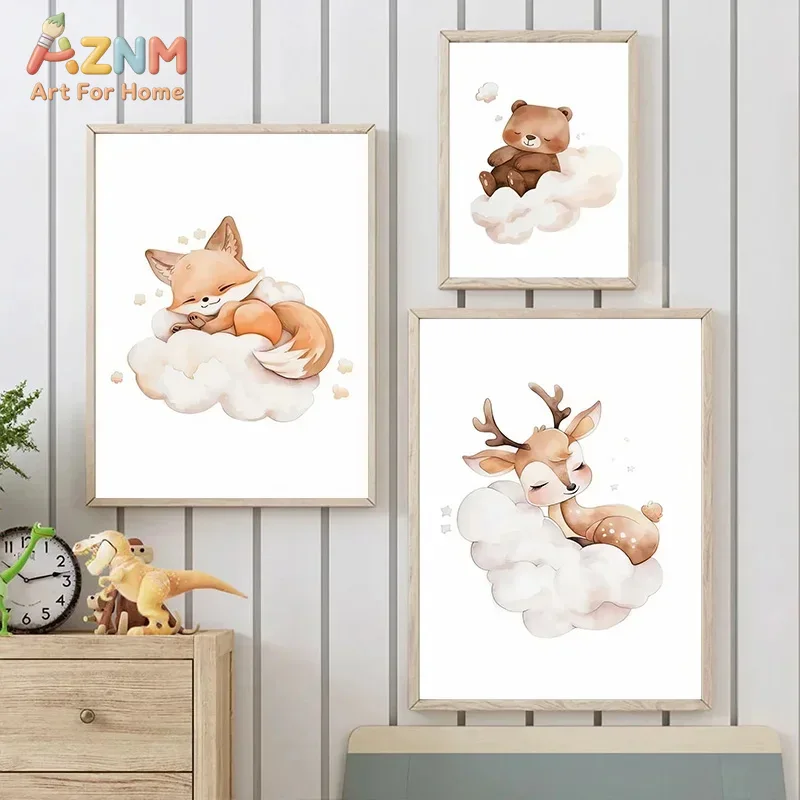 AZNM 水彩画風の森の動物たちのキャンバスプリント、フレー - Baby Nursery Frames のレビューと価格