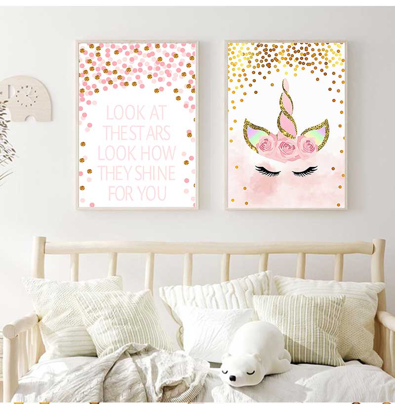 装飾絵画女の赤ちゃんの寝室の装飾ピンクユニコーン保育園引用ア - Baby Girl Nursery Quotes のレビューと価格