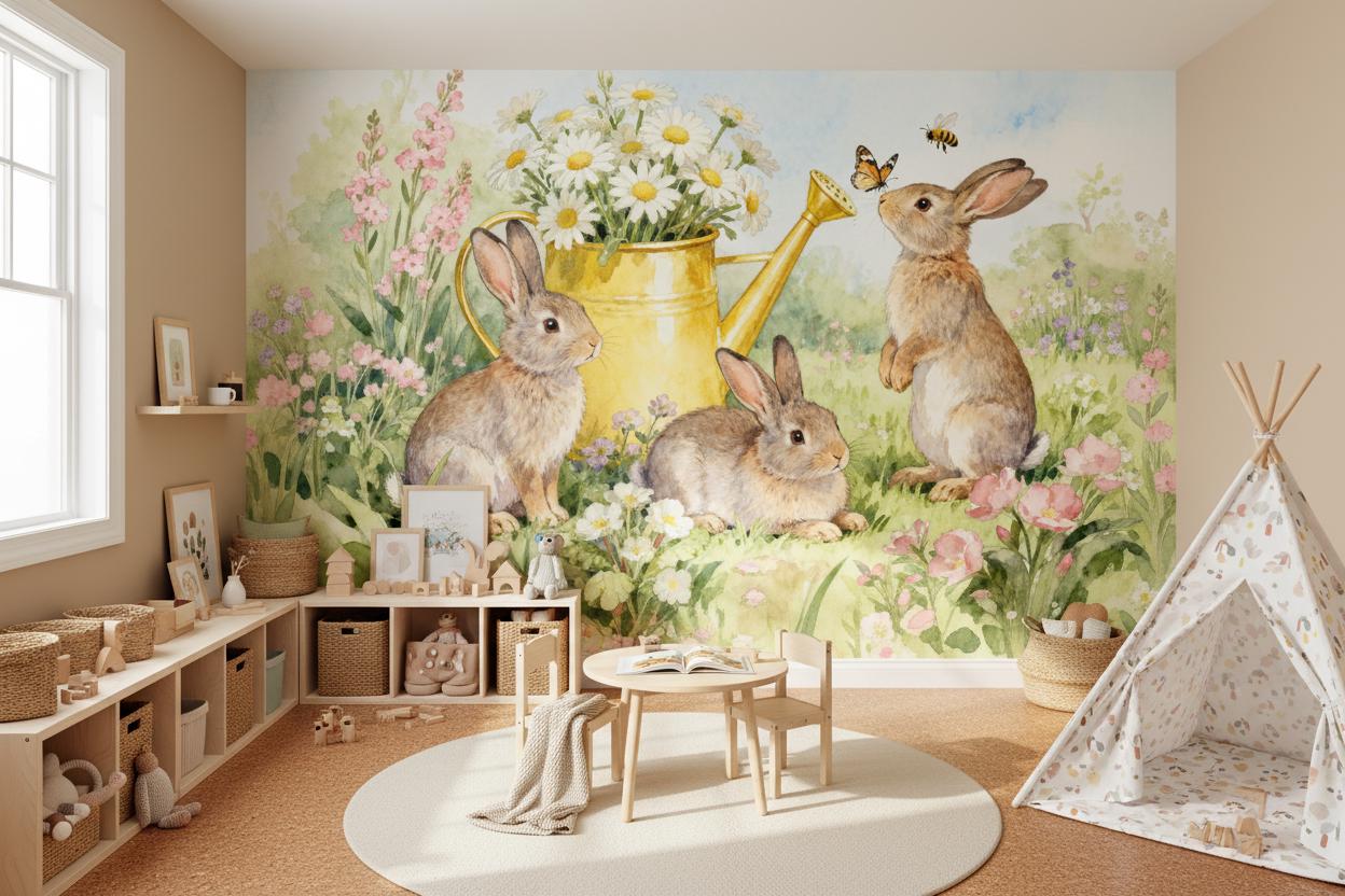 漫画風の動物柄の壁画、子供部屋や保育園に最適な水彩画風のサフ - Baby Nursery Peel And Stick Wallpaper のレビューと価格