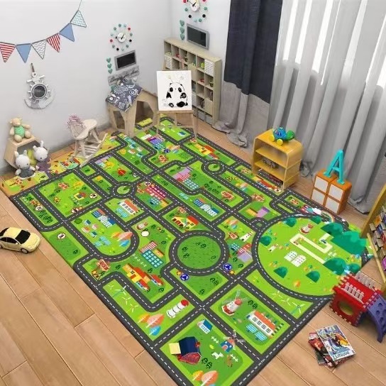 子供用道路交通カーペット漫画車おもちゃエリアラグ 男の子女の - Baby Nursery Decor Girl のレビューと価格