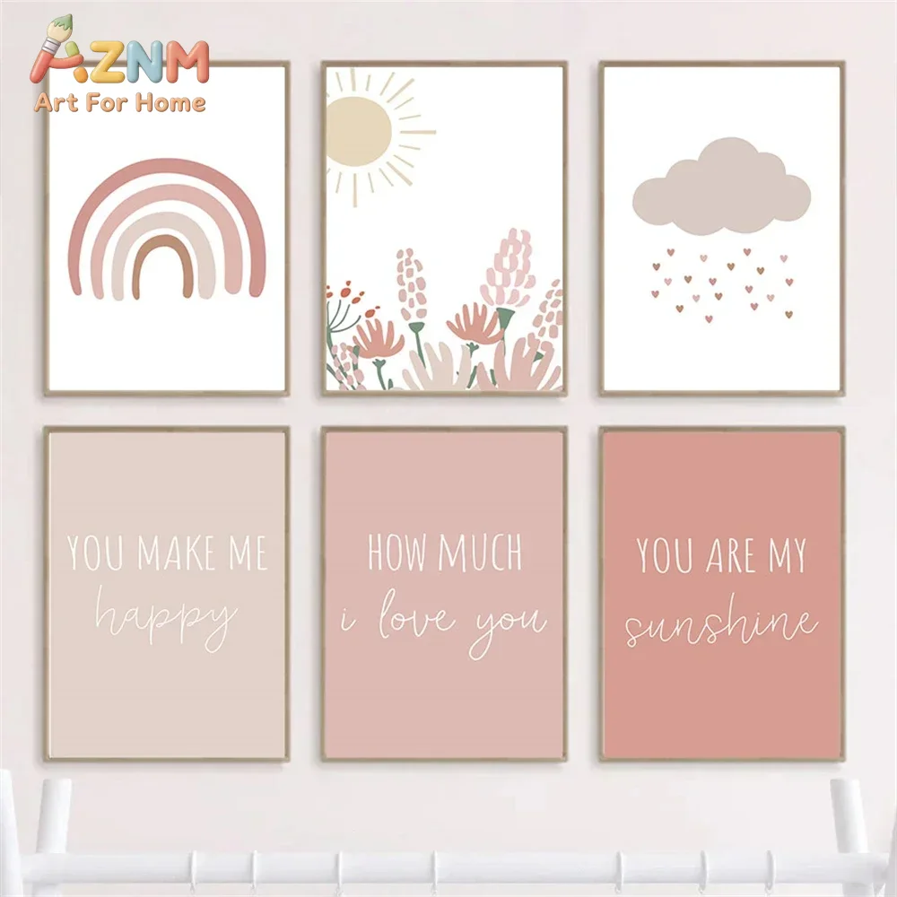 AZNM ボヘミアン風 ピンクの虹と太陽の花、雲をモチーフに - Baby Girl Nursery Quotes のレビューと価格