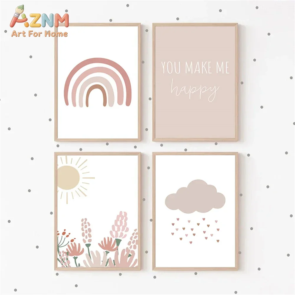 AZNM ボヘミアン風 ピンクの虹と太陽の花、雲をモチーフに - Baby Girl Nursery Quotes のレビューと価格