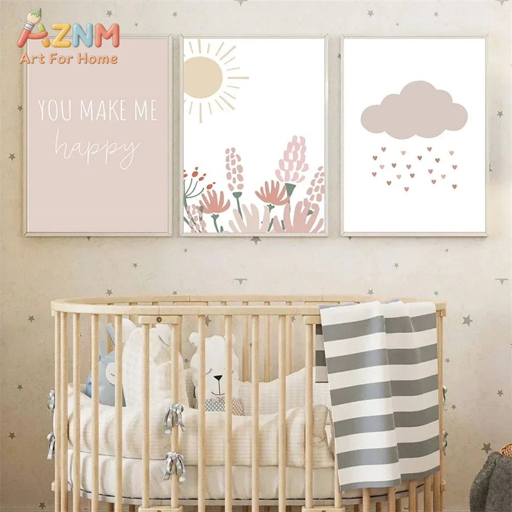 AZNM ボヘミアン風 ピンクの虹と太陽の花、雲をモチーフに - Baby Girl Nursery Quotes のレビューと価格