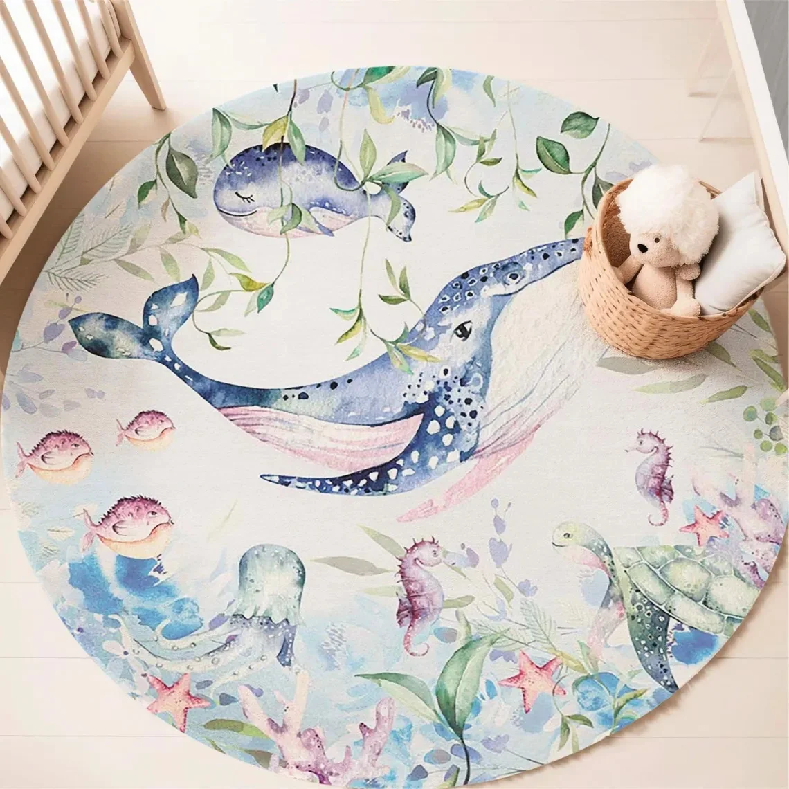 ブルーマリンアニマルラウンドカーペット リビングルーム用 女 - Baby Nursery Decor Girl のレビューと価格